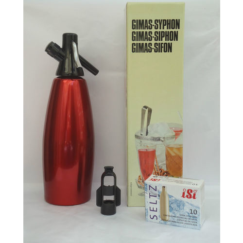 NEW – Red GIMAS® SODA SYPHON – Made in Italy – with 10 Free Bulbs – RRP $99.00